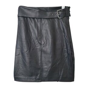Express Faux Leather Mini Skirt Size 00 Black Belted Waist Vegan Moto NWT